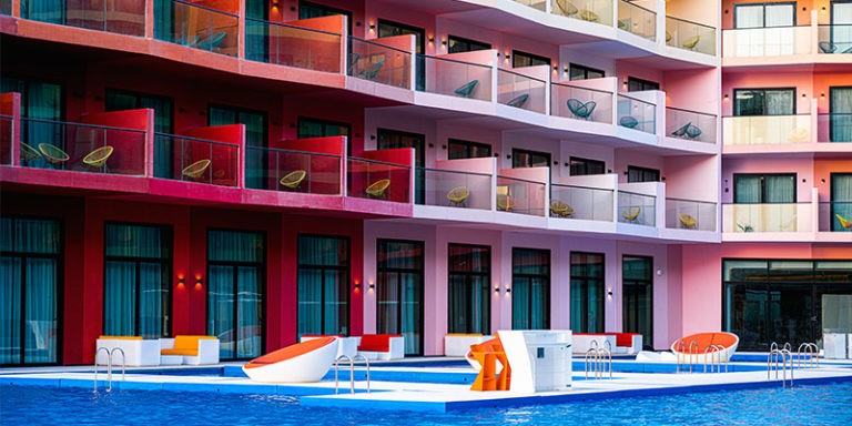 Modern beachfront architecture at Voco Monaco Dubai The World Islands