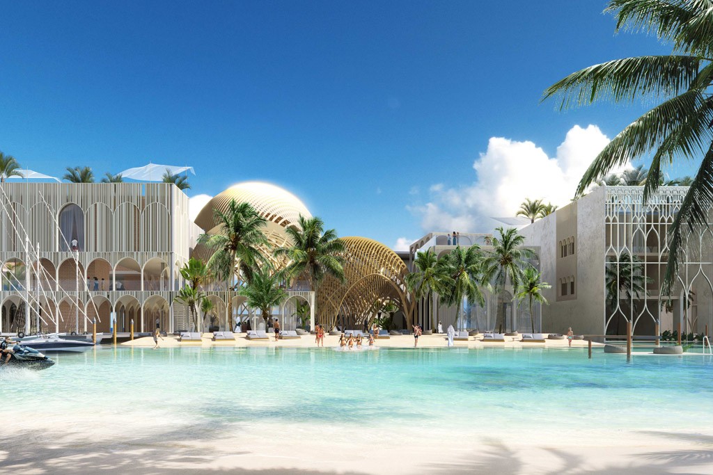 Infinity pool overlooking the sea at The Floating Lido, Dubai.