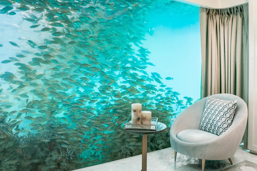 Underwater living room in Floating Villa Dubai, Heart of Europe with panoramic marine views