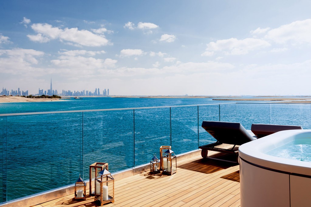 Jacuzzi and ocean sun deck at Floating Villa Dubai, Heart of Europe