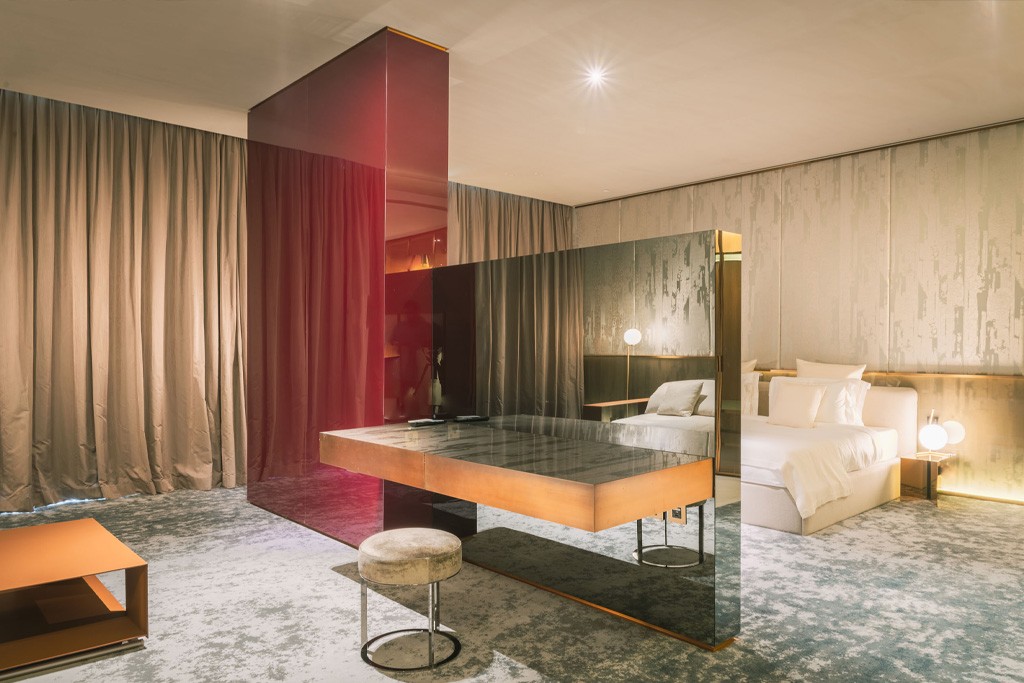 Modern bedroom in Portofino Hotel, Europe Island Dubai