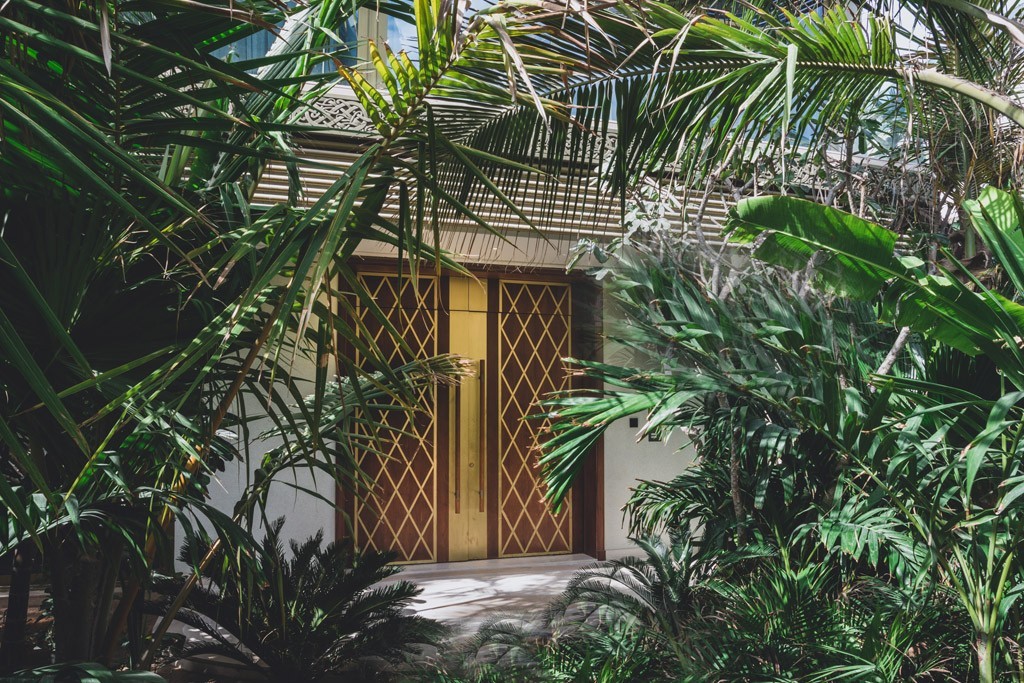 Private entrance to Sweden Villa Dubai surrounded by tropical gardens, Heart of Europe