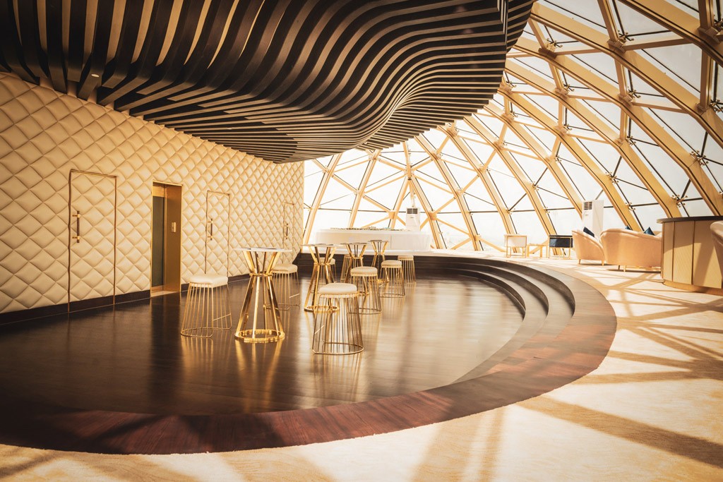 Contemporary golden dome lounge in Sweden Villa Dubai, Heart of Europe islands