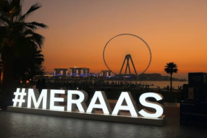 Jumeirah Beach Residence towers along 1.7 kilometre beachfront with The Walk promenade Dubai