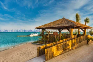 Anantara World Islands Dubai Resort on Clarence Island, the first luxury resort to operate on The World Islands, offering 70 overwater and beach villa rooms